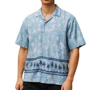 VINTAGE Y2K Men’s Blue Tropical Print Hawaiian Shirt 725 Short Sleeve Size M